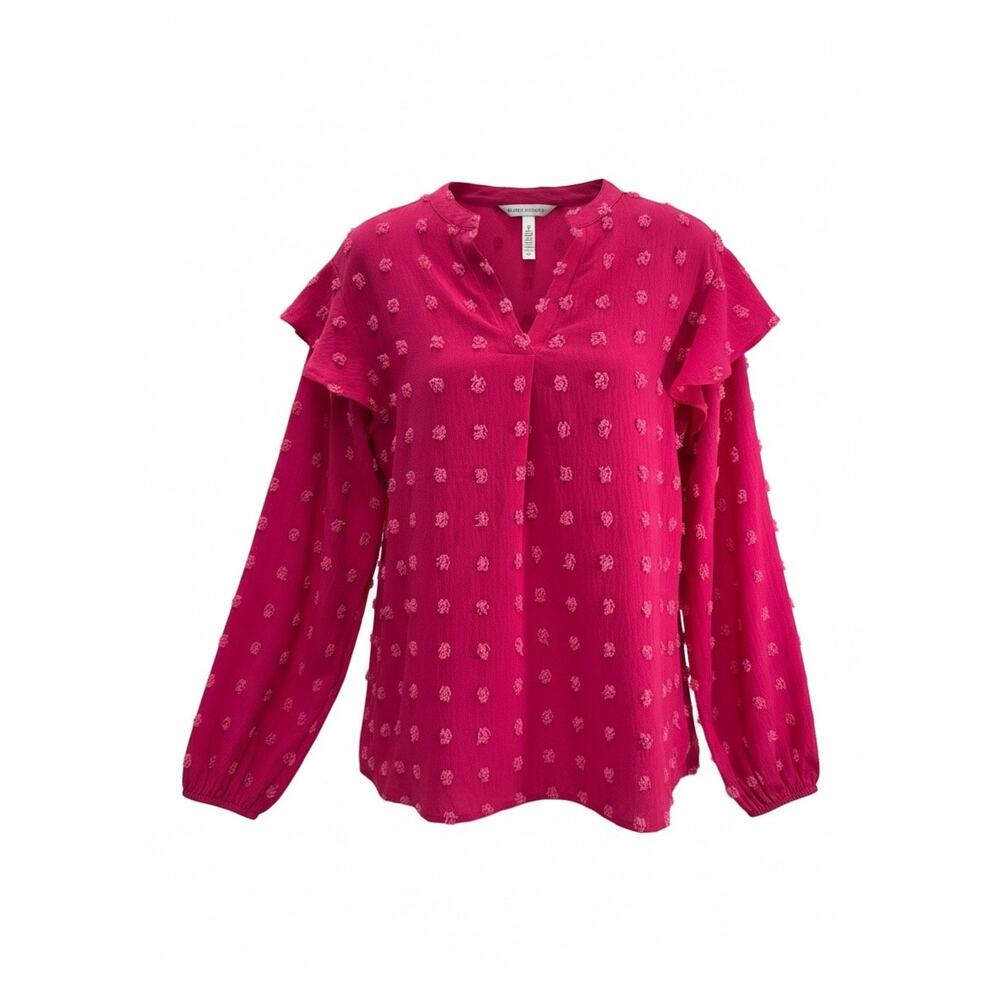 NWT‎ Zesica Fuchsia Tufted Dot Ruffle Shoulder Blouse Long Sleeve L